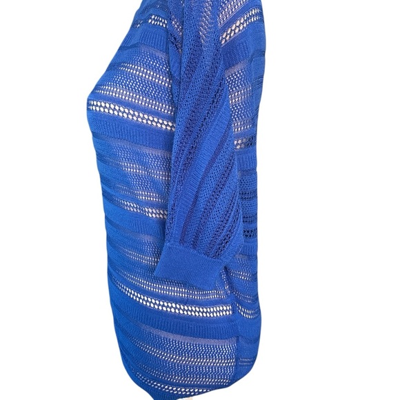 Express Blue Crew Neck Sweater with Open-Knit Design - Picture 3 of 6